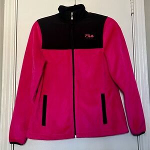 Fila sport women’s pink black fleece zip up sweater SIZE XS